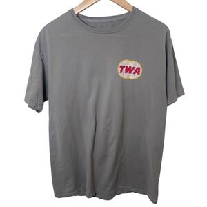 TWA Airlines Logo Graphic T Shirt Malibu Shirts Gray Travel Tee Sz Med